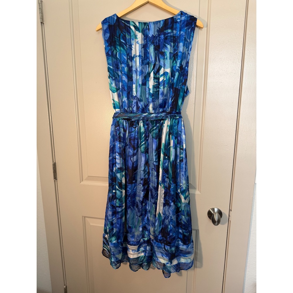 Luxe By Carmen Marc Valvo Blue Watercolor Fit & Flare Dress 20W - Picture 11 of 17